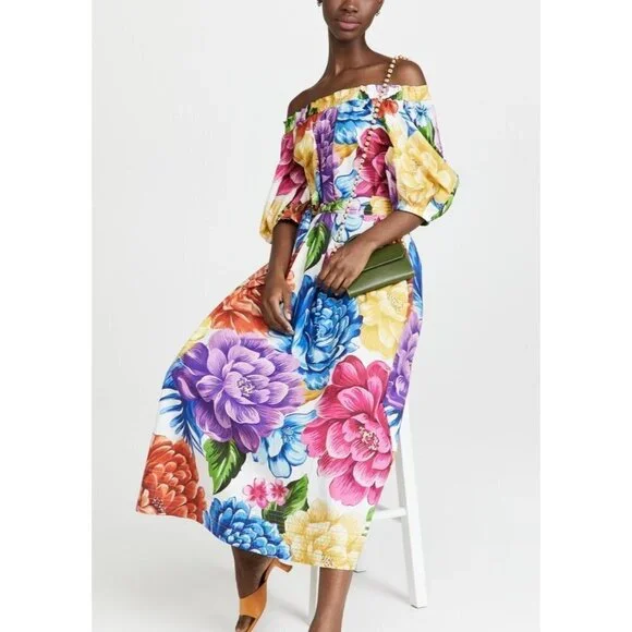 FARM Rio Rainbow Chita Off-The-Shoulder Puff-Sleeve Maxi Dress $225 - Picture 3 of 12